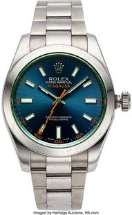 Rolex, Oyster Perpetual Milgauss, Z-Blue, Ref. 1: Rolex, Oyster Perpetual Milgauss, Z-Blue, Ref. 116400GV, circa 2012 Case: 40 mm, stainless steel, three body with anti-magnetic interior