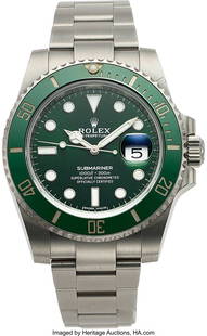 Rolex, Stainless Steel "Hulk" Submariner, Ref. 1: Rolex, Stainless Steel "Hulk" Submariner, Ref. 116610LV, Full Set, circa 2014 Case: 40 mm, stainless steel, stainless steel, three-piece