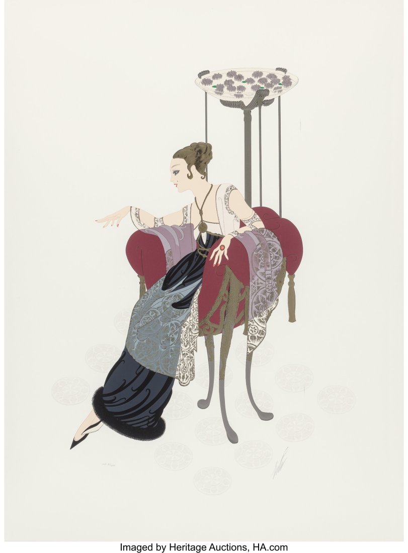 Erté (Romain de Tirtoff) (Russian/French, 1892-: Erté (Romain de Tirtoff) (Russian/French, 1892-1990) Lilies and Lace, 1987 Serigraph in colors with foil embossment on wove paper 38-1/2 x 27-7/8 inc