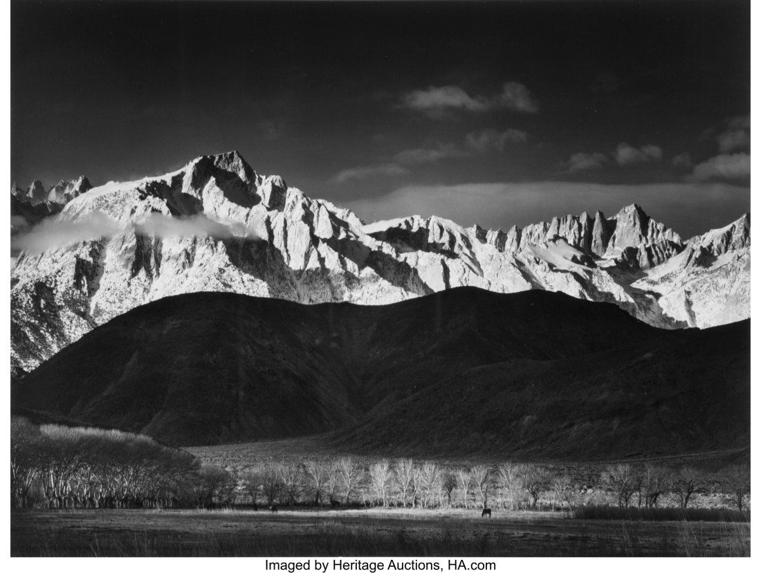 Ansel Adams (American, 1902-1984) Winter Sunrise: Ansel Adams (American, 1902-1984) Winter Sunrise, Sierra Nevada from Lone Pine, California, 1944 Gelatin silver print, printed 1963-1973 14-1/2 x 19-1/8