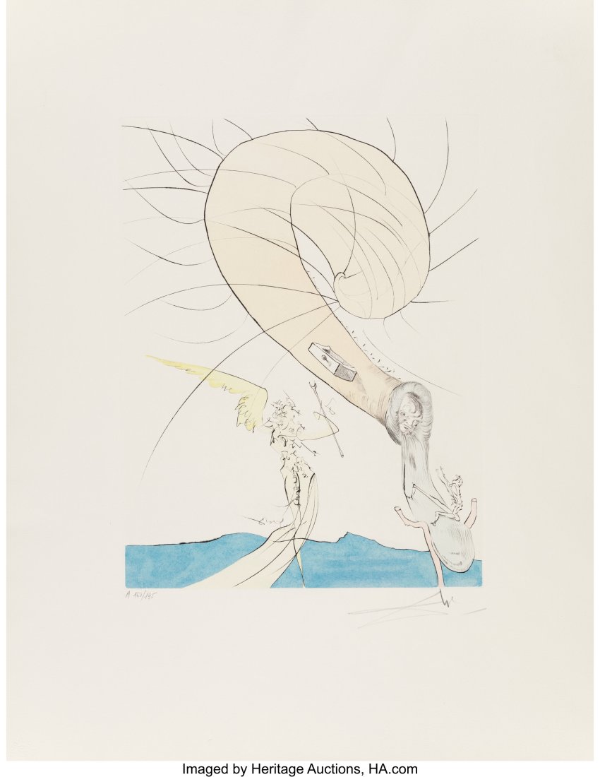 Salvador Dali (1904-1989) Freud à tête d'escar: Salvador Dali (1904-1989) Freud à tête d'escargot, from After 50 Years of Surrealism, 1974 Etching in colors on Arches paper 26 x 19-3/4 inches (66 x 50&per