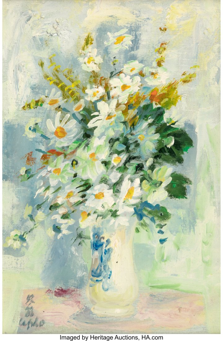 Le Pho (French/Vietnamese, 1907-2001) Fleurs Oil: Le Pho (French/Vietnamese, 1907-2001) Fleurs Oil on canvas 13-1/4 x 8-3/4 inches (33.7 x 22.2 cm) Signed lower left: Le Pho Inscribed on the s