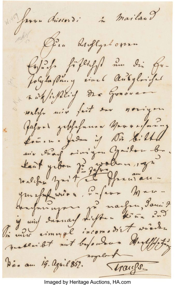 Johann Strauss II Autograph Letter Signed.  One (1 of 2)