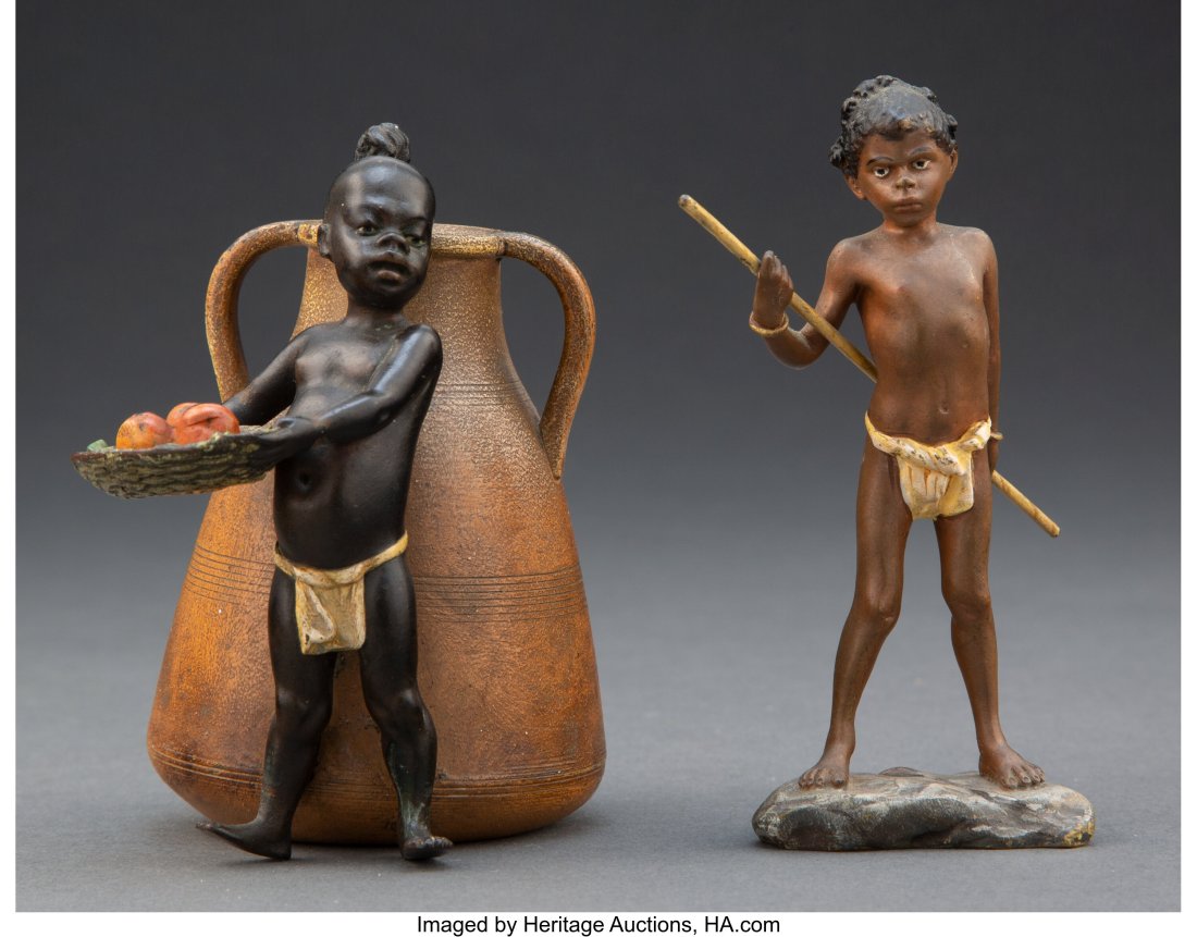 Two Franz Bergman Cold Painted Bronze Figures, l: Two Franz Bergman Cold Painted Bronze Figures, late 19th-early 20th century Marks: (amphora-B) (each) 4-3/8 x 2-1/2 x 2-3/8 inches (11.1 x 6&per