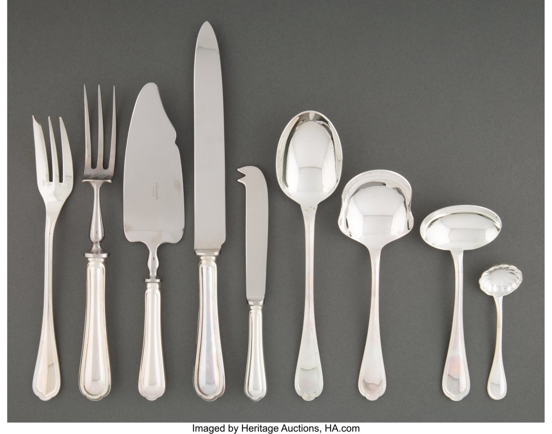 Nine Christofle Spatours Pattern Silver-Plated S: Nine Christofle Spatours Pattern Silver-Plated Serving Pieces, Paris, designed 1862 Marks: (O-weights-C), CRISTOFLE, (quality hallmark), FRANCE