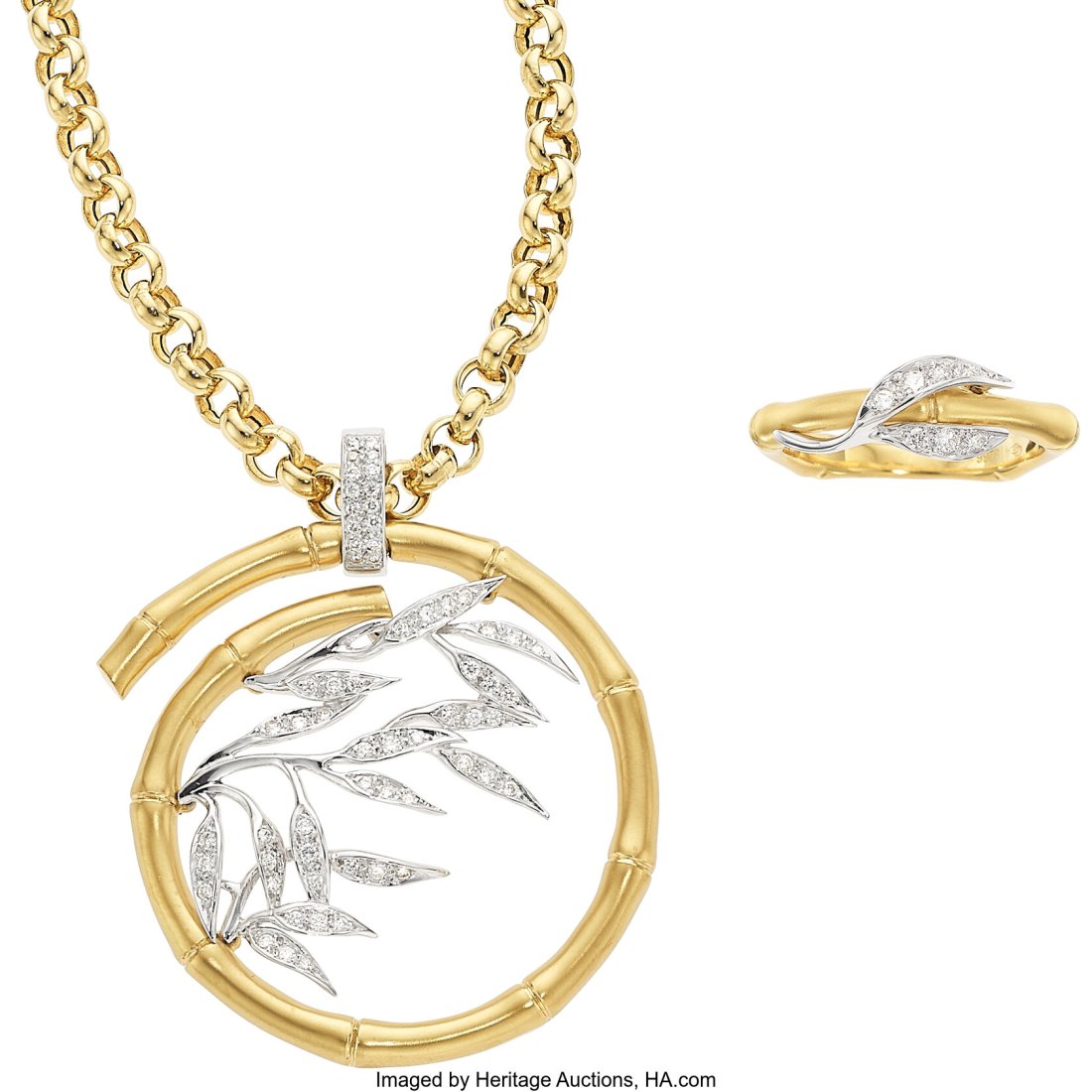 Carrera y Carrera Diamond, Gold Jewelry Suite S: Carrera y Carrera Diamond, Gold Jewelry Suite Stones: Full-cut diamonds weighing a total of approximately 0.45 carat Metal: 18k white and yellow gold Marked: Carrera y C