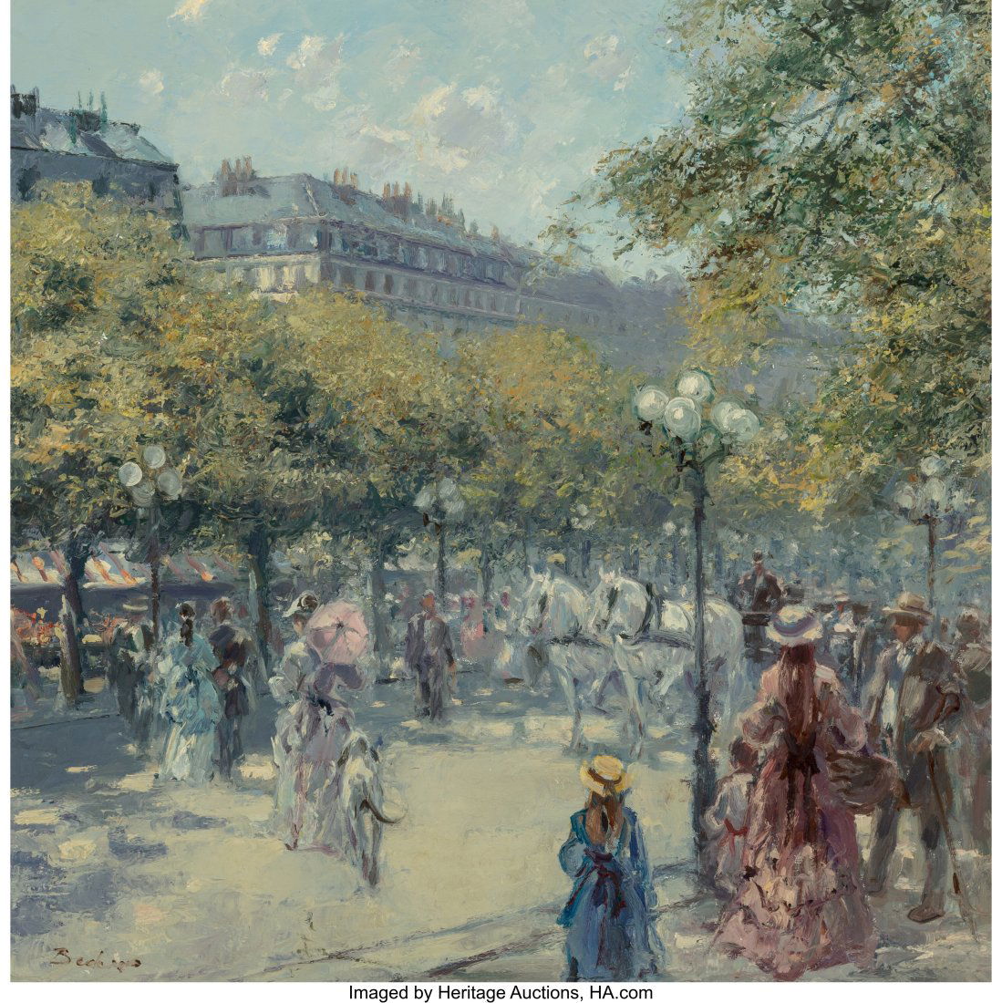 Hans Joseph Wilhelm Becker (German, b. 1930) Aft: Hans Joseph Wilhelm Becker (German, b. 1930) Afternoon in Paris Oil on canvas 39 x 39 inches (99.1 x 99.1 cm) Signed lower left: Becker PROVENANCE&