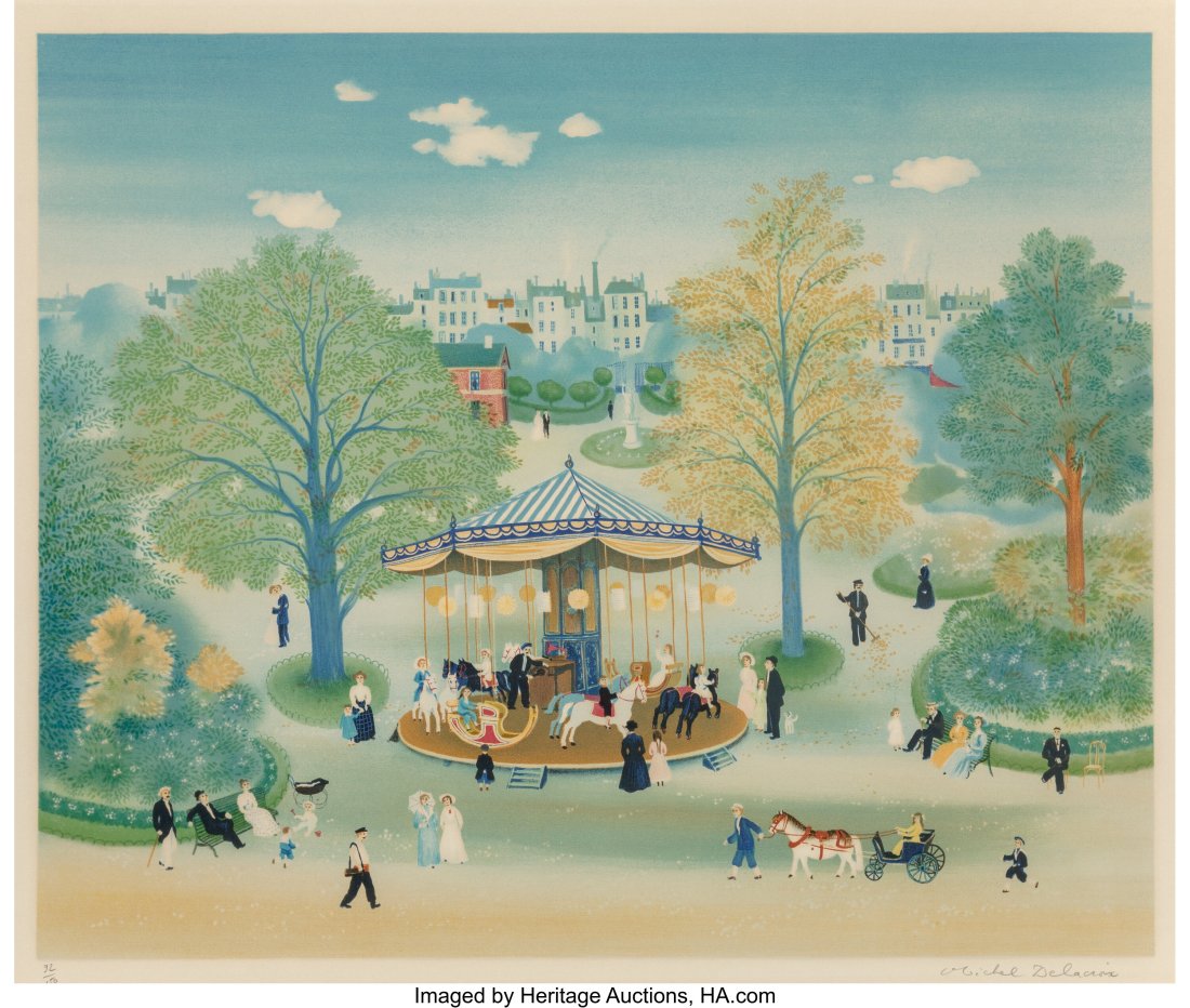Michel Delacroix (French, b. 1933) Carousel Lith: Michel Delacroix (French, b. 1933) Carousel Lithograph in colors on paper 18-3/4 x 22-3/4 inches (47.6 x 57.8 cm) (image) Ed. 92