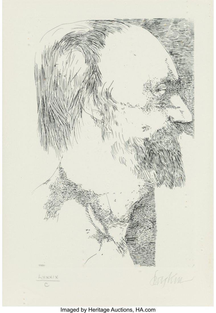 Leonard Baskin (American, 1922-2000) Odilon Redo: Leonard Baskin (American, 1922-2000) Odilon Redon, from Laus Pictorum. Portraits of Nineteenth-Century Artists portfolio, 1969 Etching on paper 8-3/4 x 5-3/4