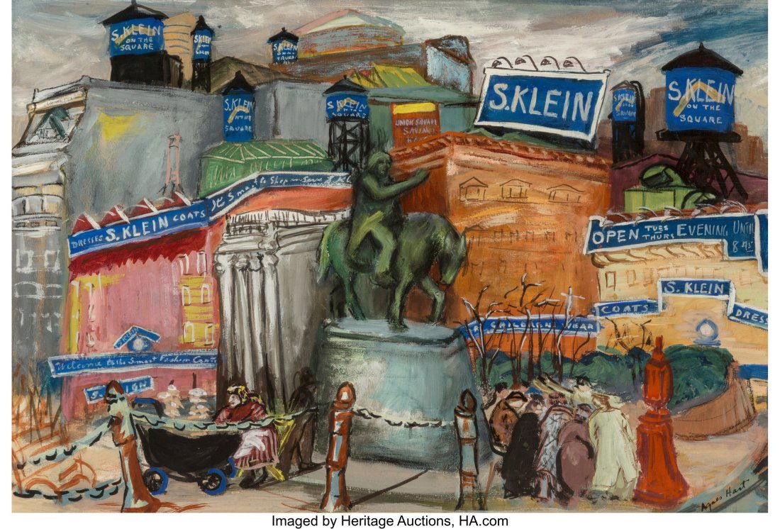 Agnes Hart (American, 1912-1979) S. Klein, Union: Agnes Hart (American, 1912-1979) S. Klein, Union Square, New York City, circa 1940 Gouache and oil on paper 14-1/2 x 21-1/2 inches (36.8 x