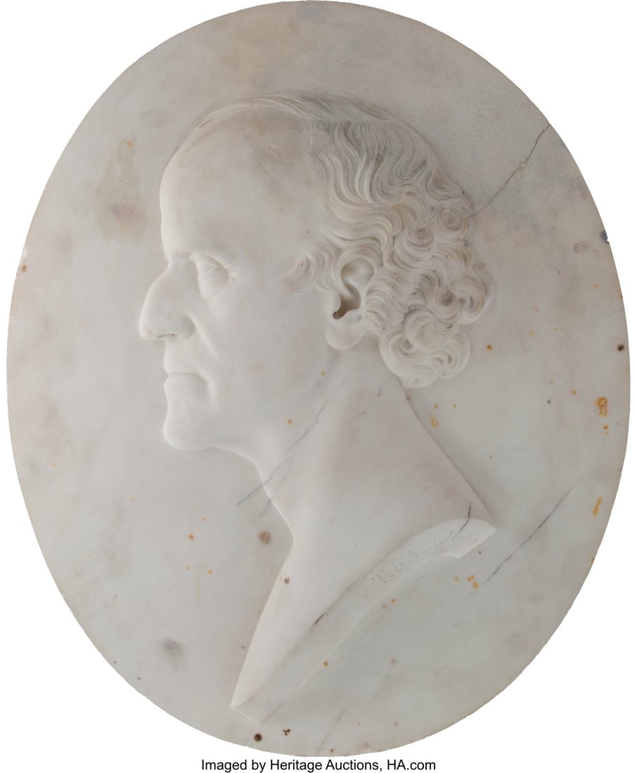 Thomas Ball (American, 1819-1911) Relief portrai: Thomas Ball (American, 1819-1911) Relief portrait of a gentleman, 1864 Marble 22 x 18-1/2 inches (55.9 x 47.0 cm) (oval) Incised: T&pe