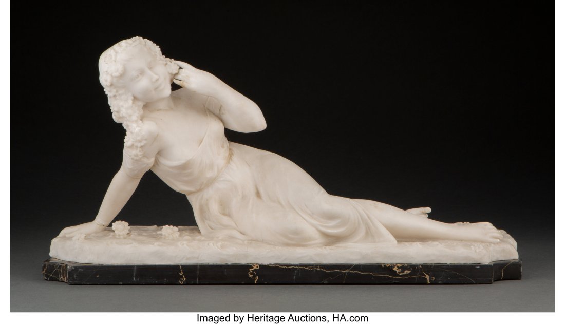 L. Morelli (Italian) Reclining Woman Marble 10-3: L. Morelli (Italian) Reclining Woman Marble 10-3/4 x 20-5/8 x 6-3/4 inches (27.3 x 52.4 x 17.1 cm) Signed at base L. Morelli Inscribe