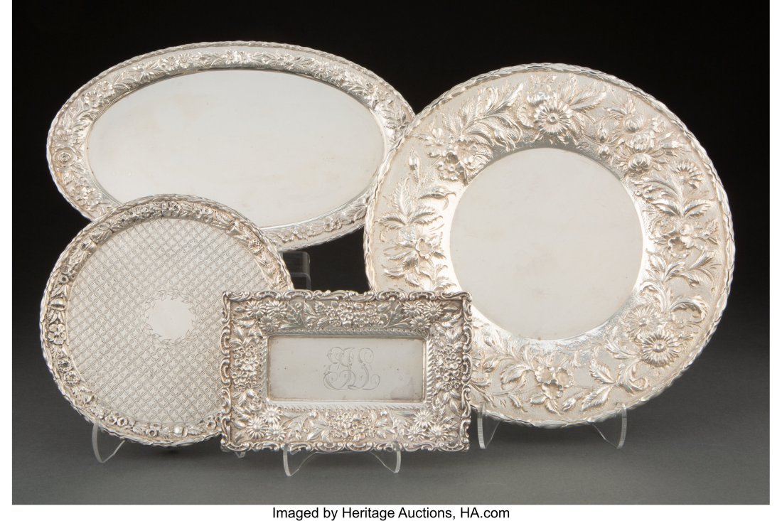 A Group of Four American Chased Repoussé Silver: A Group of Four American Chased Repoussé Silver Trays, Baltimore, Maryland Marks: (various) 0-1/2 x 9 x 9 inches (1.3 x 22.9 x 22.9 cm&