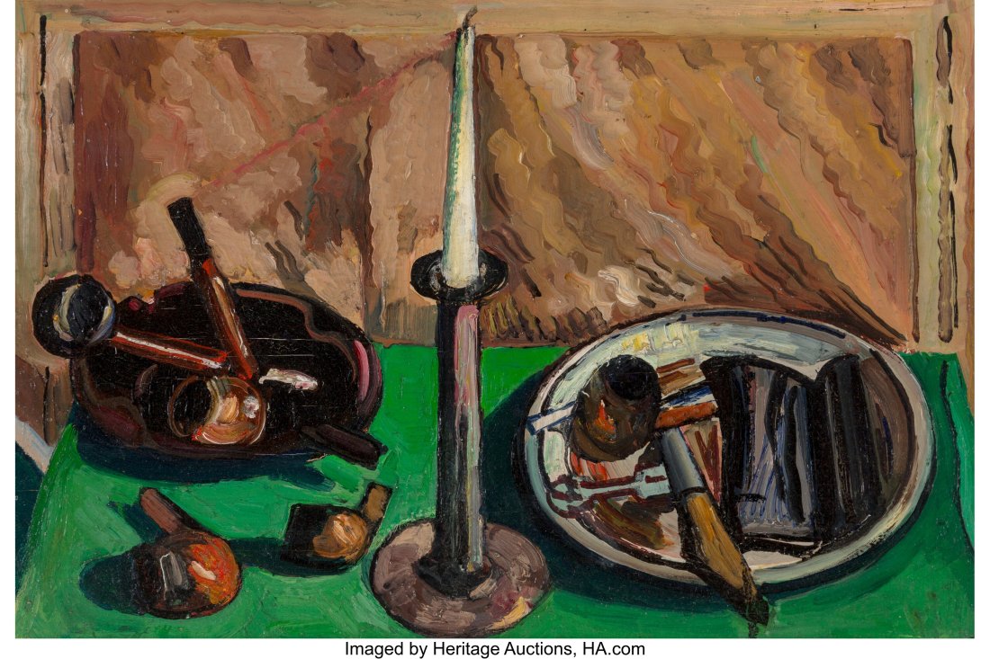 Attributed to Hayley Lever (American, 1876-1958): Attributed to Hayley Lever (American, 1876-1958) Still life with pipes Oil on panel 12 x 18 inches (30.5 x 45.7 cm) PROVENANCE: Kennedy Galleries, I