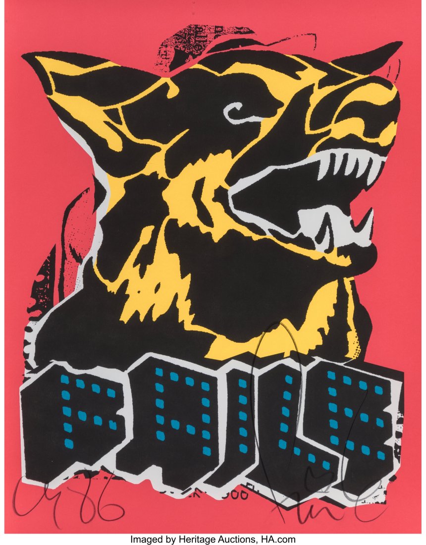 FAILE (b. 1975) Faile Dog (Black Light), 2015 Of: FAILE (b. 1975) Faile Dog (Black Light), 2015 Offset lithograph in colors on wove paper 28 x 22 inches (71.1 x 55.9 cm) (sheet) Signe