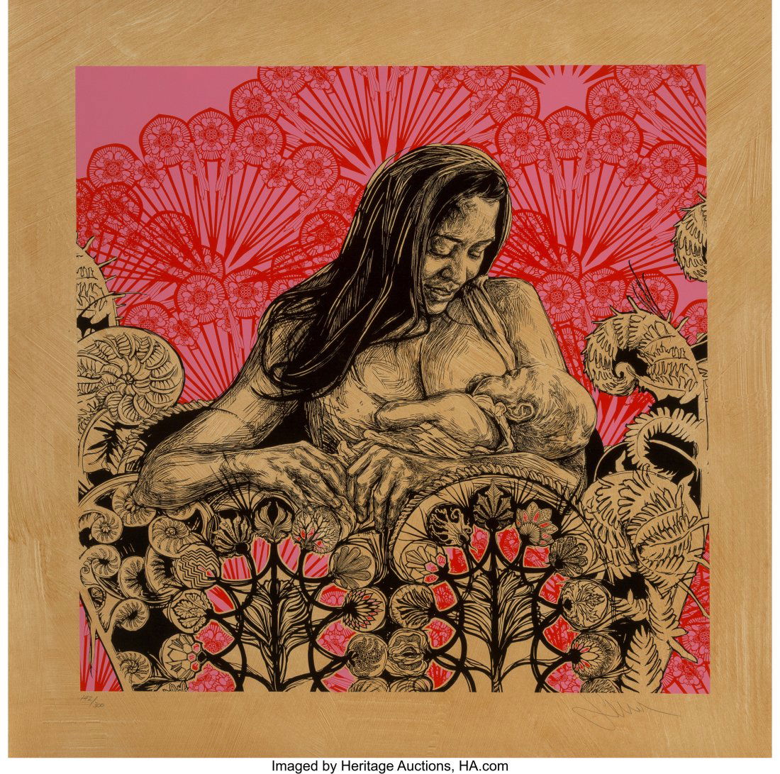 Swoon (b. 1977) Dawn and Gemma, 2014 Screenprint: Swoon (b. 1977) Dawn and Gemma, 2014 Screenprint on Coventry rag paper 32 x 32 inches (81.3 x 81.3 cm) (sheet) Ed. 142/300 Signed an