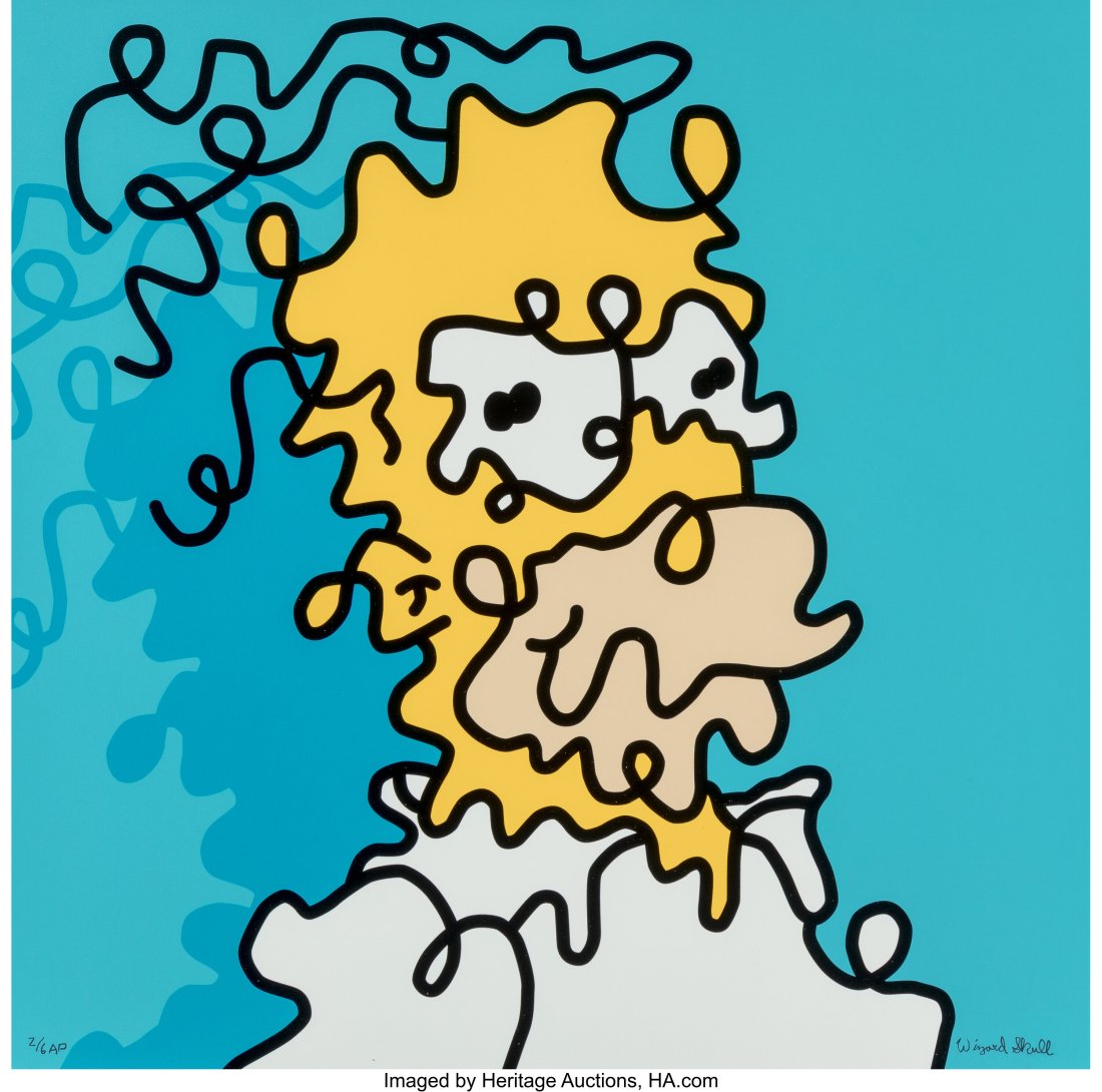 Wizard Skull (20th century) Homer Simpson (Blue): Wizard Skull (20th century) Homer Simpson (Blue), 2020 Screenprint in colors on Munken Rough Fine Art paper 18 x 18 inches (45.7 x 45.7 cm) (shee