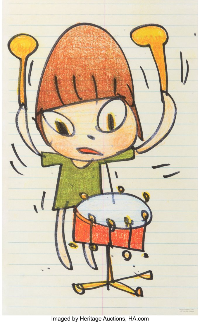 Yoshitomo Nara (b. 1959) Banging the Drum, 2020: Yoshitomo Nara (b. 1959) Banging the Drum, 2020 Offset lithograph in colors on paper 27 x 17 inches (68.6 x 43.2 cm) (sheet) Published by the D