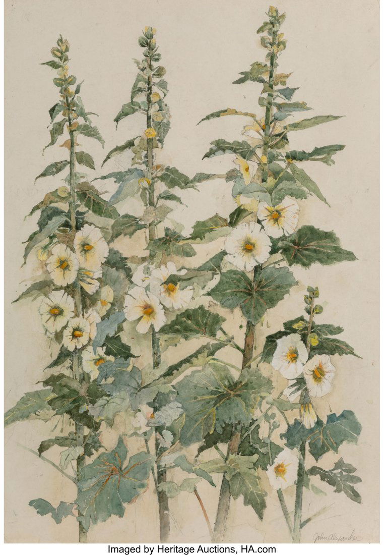 John Alexander (b. 1945) Hollyhocks with a Hint: John Alexander (b. 1945) Hollyhocks with a Hint of Autumn, circa 2002 Watercolor and charcoal on paper 31 x 21 inches (78.7 x 53.3 cm) (sheet)