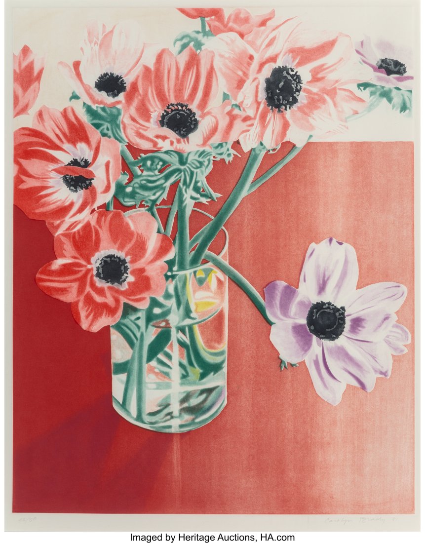 Carolyn Brady (1937-2005) Anemones on Red Table,: Carolyn Brady (1937-2005) Anemones on Red Table, 1981 Aquatint and spitbite on wove paper 28-1/2 x 22-1/4 inches (72.4 x 56.5 cm) (sight) Ed&p