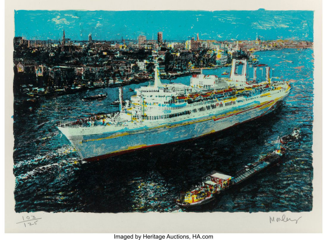 Malcolm Morley (1931-2018) SS Rotterdam, 1976 Li: Malcolm Morley (1931-2018) SS Rotterdam, 1976 Lithograph in colors on wove paper 29-1/4 x 39-3/4 inches (74.3 x 101 cm) (sheet) Ed. 103/12