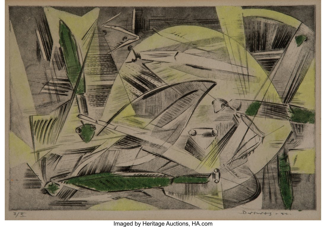 Werner Drewes (1899-1985) Praying Mantis I, 1975: Werner Drewes (1899-1985) Praying Mantis I, 1975 Engraving and etching in colors on paper 8-1/2 x 12-1/8 inches (21.6 x 30.8 cm) (sight) Signe