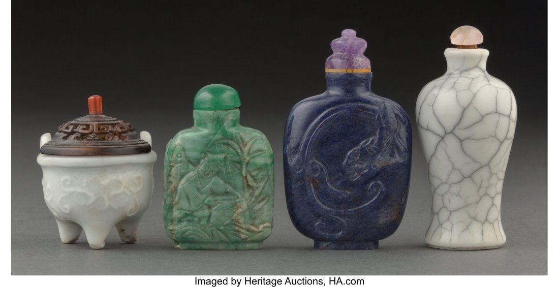 A Group of Three Chinese Snuff Bottles and a Por (1 of 2)