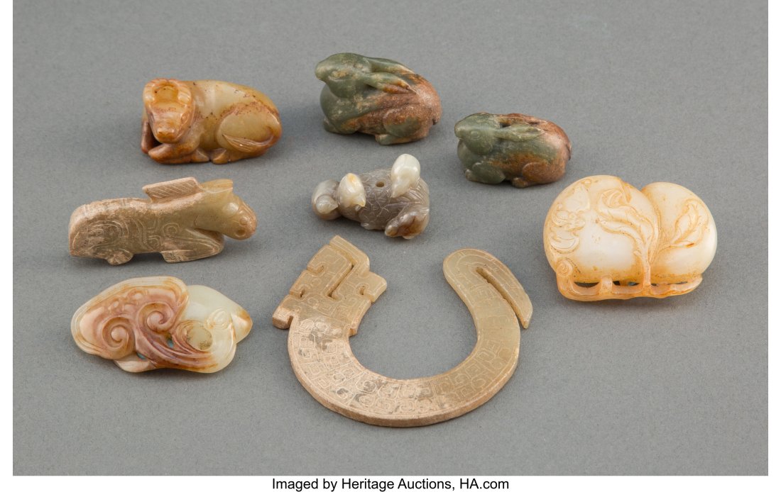 A Group of Eight Chinese Carved Jade Articles 2- (1 of 2)