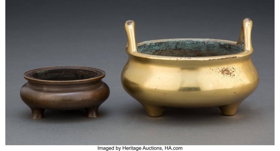 Two Chinese Bronze Censers Marks: (various) 4 x (1 of 3)