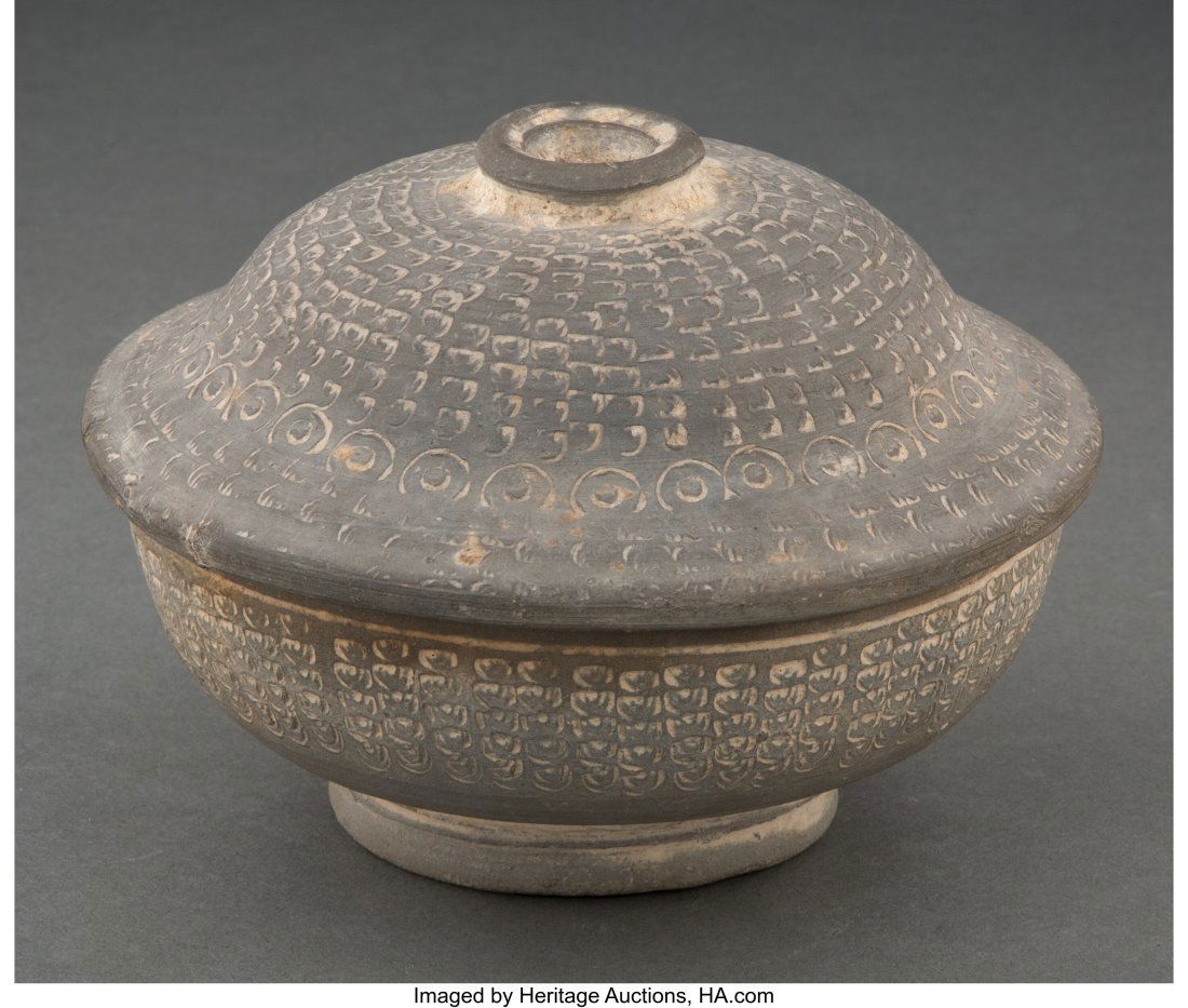 A Chinese Earthenware Covered Bowl, late Zhou Dy (1 of 3)
