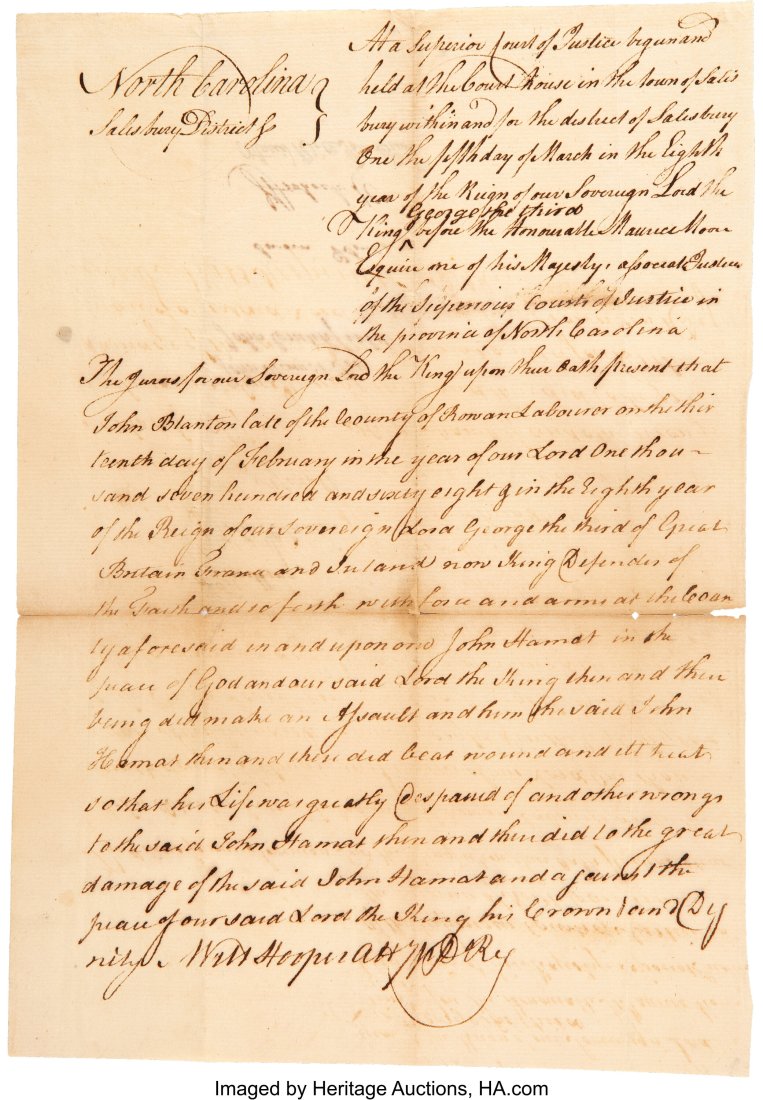 William Hooper document signed ("Will Hooper"). (1 of 2)