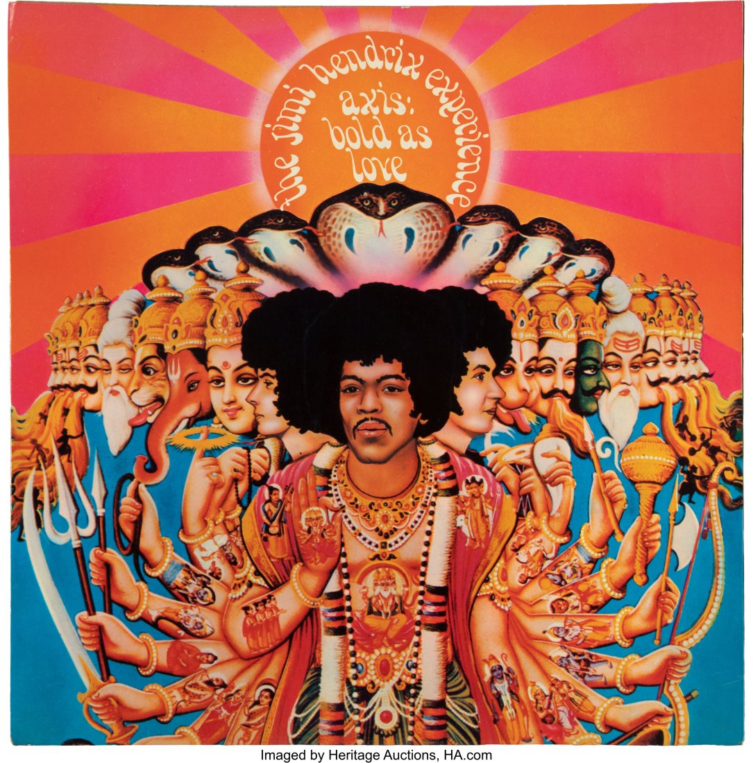 The Jimi Hendrix Experience UK Axis: Bold as Lov: The Jimi Hendrix Experience UK Axis: Bold as Love Stereo Vinyl LP (Track, 612 003). Held in a laminated gatefold jacket, this stereo copy of Hendrix's second LP with