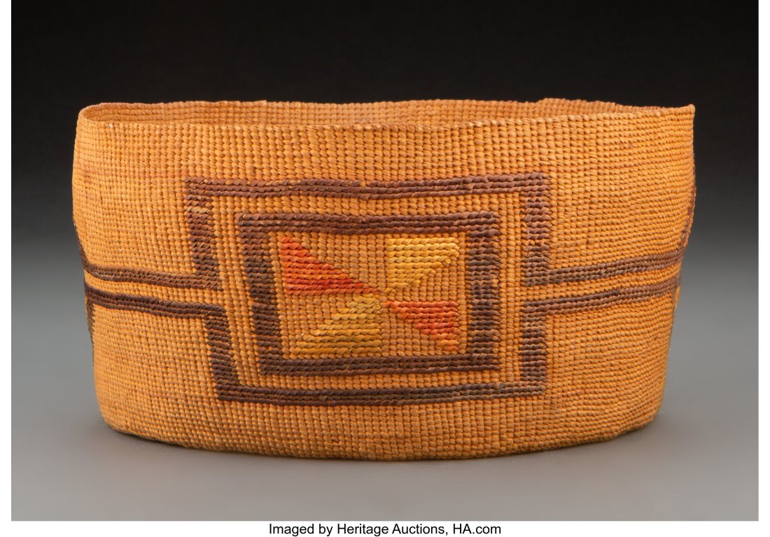 A Tlingit Twined Berry Basket c. 1900 spruce : A Tlingit Twined Berry Basket c. 1900 spruce root, dyed bear grass Provenance: Property from the Finegood Estate, Los Angeles, CA Diameter: 7 inches &New