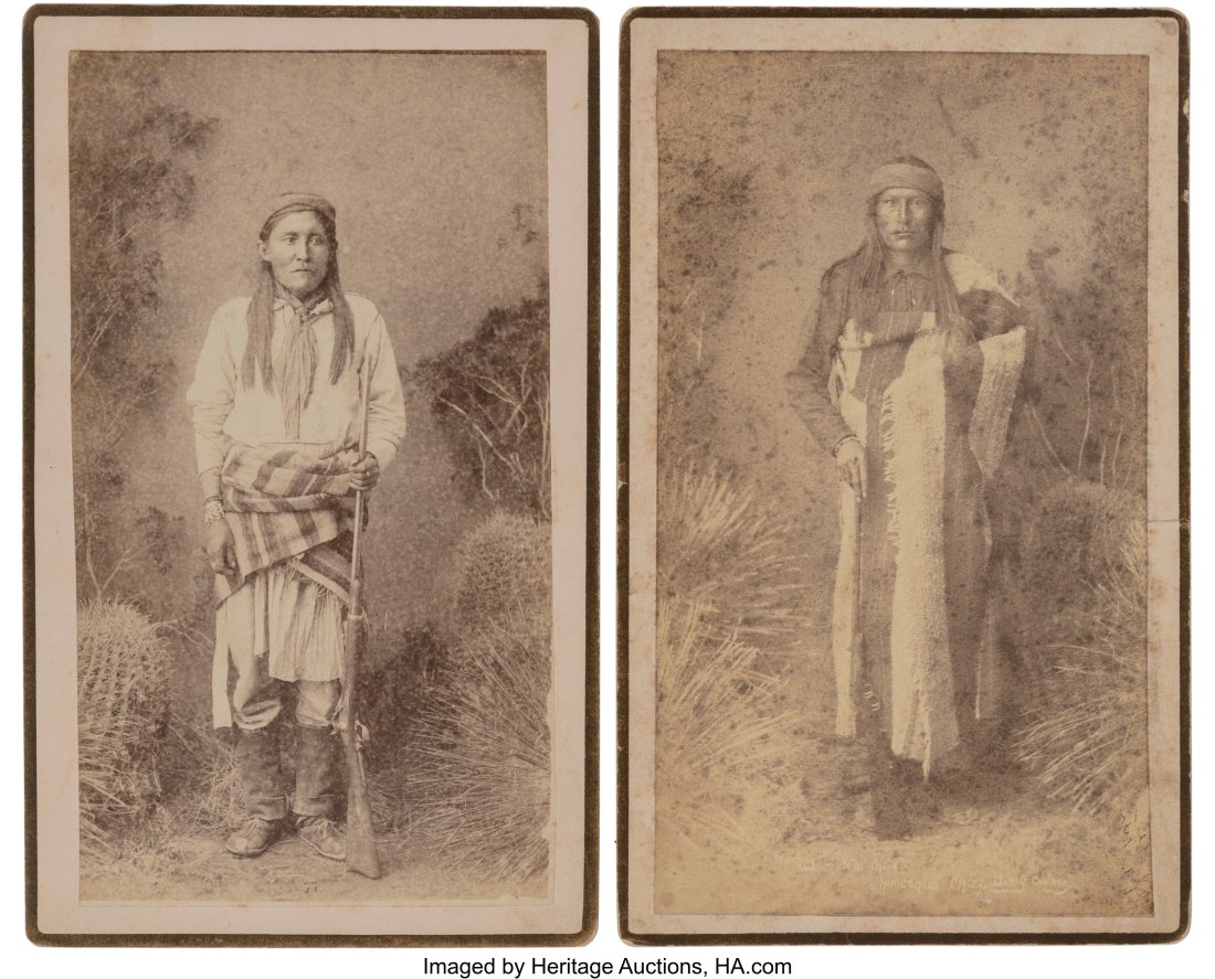 Two Boudoir Photographs of Apache Indians the: Two Boudoir Photographs of Apache Indians the first, with ink inscription Chatto, Chiricahua, Apache Cheif (sic) and A. F. Randall, Photographer, 