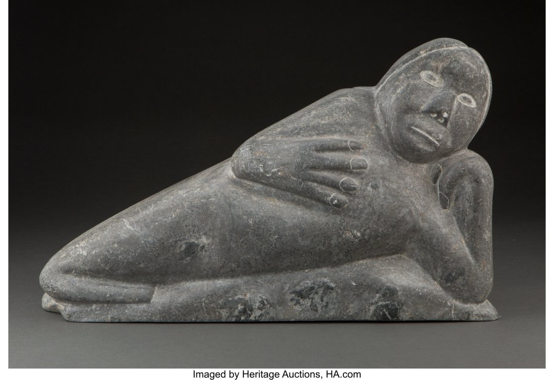 A Large Inuit Soapstone Sculpture of Sedna c. 1: A Large Inuit Soapstone Sculpture of Sedna c. 1980 Provenance: Property from the Finegood Estate, Los Angeles, CA Length: 19 inches HID03101062020 &Ne