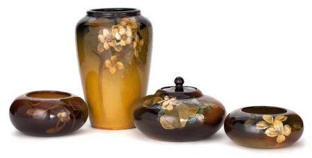 A GROUP OF ROOKWOOD ART POTTERY STANDARD GLAZE I: A GROUP OF ROOKWOOD ART POTTERY STANDARD GLAZE ITEMS Decorated by Caroline Frances St