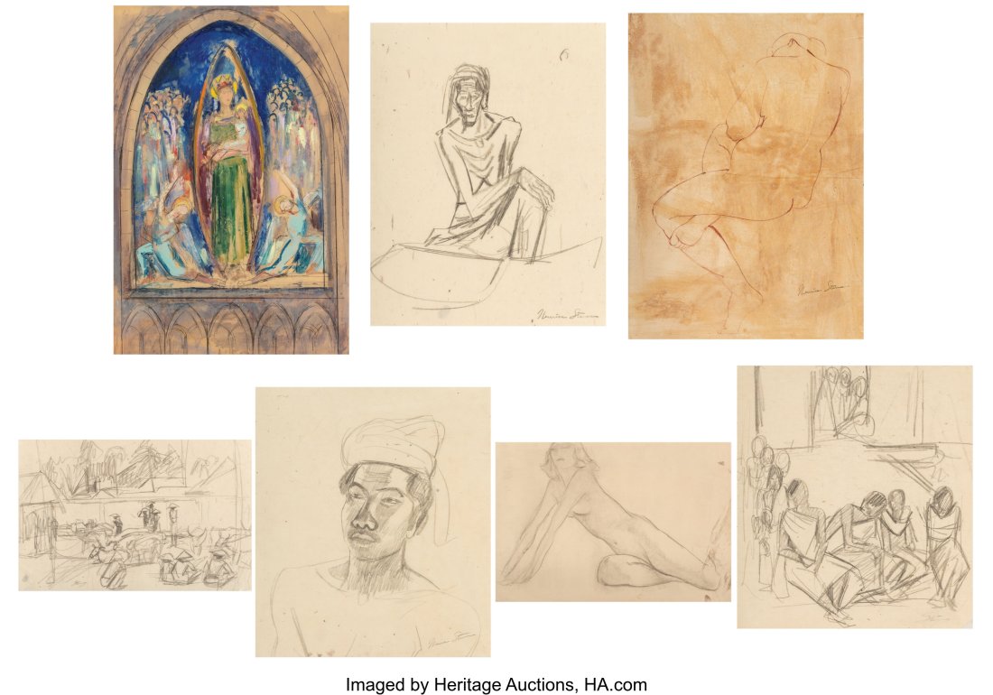 Maurice Sterne (American, 1878-1957) Group of Se: Maurice Sterne (American, 1878-1957) Group of Seven works Six pencil on paper; One oil and charcoal on paper 22-3/4 x 15-1/4 inches (57.8 x 38.7 cm&rpar
