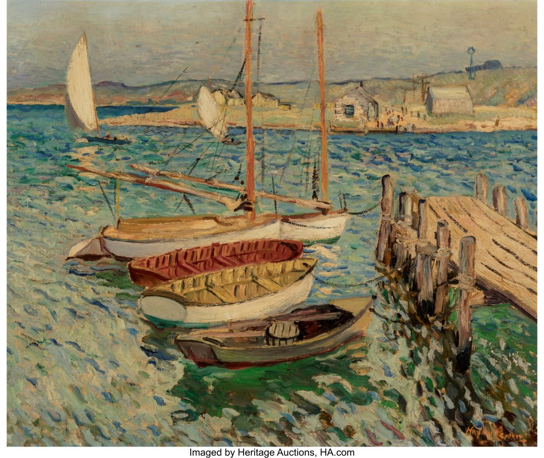 Hayley R. Lever (American, 1876-1958) A choppy d: Hayley R. Lever (American, 1876-1958) A choppy day in the harbor Oil on canvas 20-1/2 x 24 inches (52.1 x 61.0 cm) Signed lower right: Hayley L