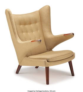 67003: Hans J. Wegner (Danish, 1914-2007) Papa Bear Cha: Hans J. Wegner (Danish, 1914-2007) Papa Bear Chair, 1950, A.P. Stolen Walnut, wool upholstery 39 x 35-1/2 x 36 inches (99.1 x 90.2 x 91.4 cm) Unmarked PROVENANCE: Collage, Dallas 