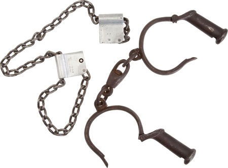 A Group of Two Sets of American Handcuffs/Manacl: A Group of Two Sets of American Handcuffs/Manacles. A nice pair of Darby handcuffs marke