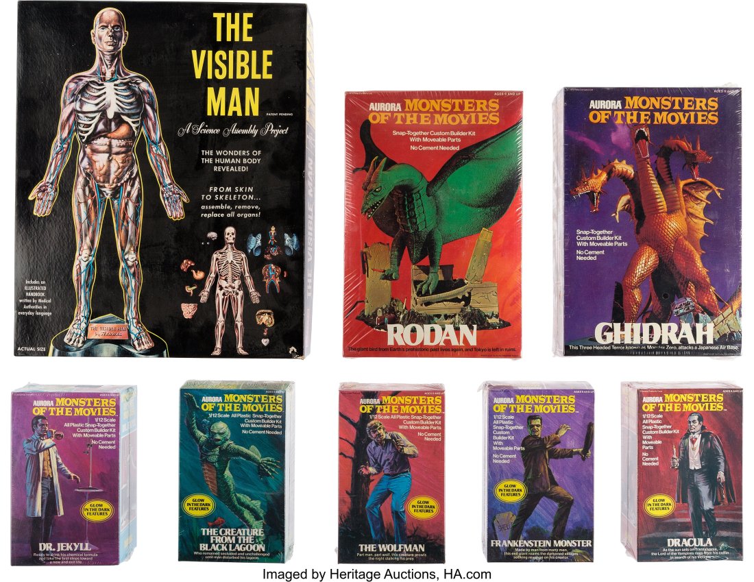 Vintage Set of (17) Vintage Model Kits Including: Vintage Set of (17) Vintage Model Kits Including a Complete Set of 8-Aurora Monsters of the Movies (1960s-1970s). Vintage original (17) model kits including (