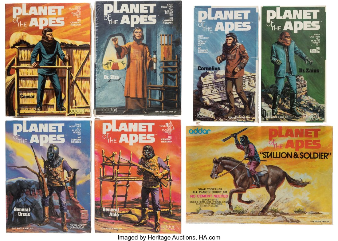 Set of (42) Planet of the Apes Model Kits and 21: Set of (42) Planet of the Apes Model Kits and 21-Medicom Toys PotA Action Figures and More (1970s-2000s). Vintage and contemporary original (42) PotA models and fi