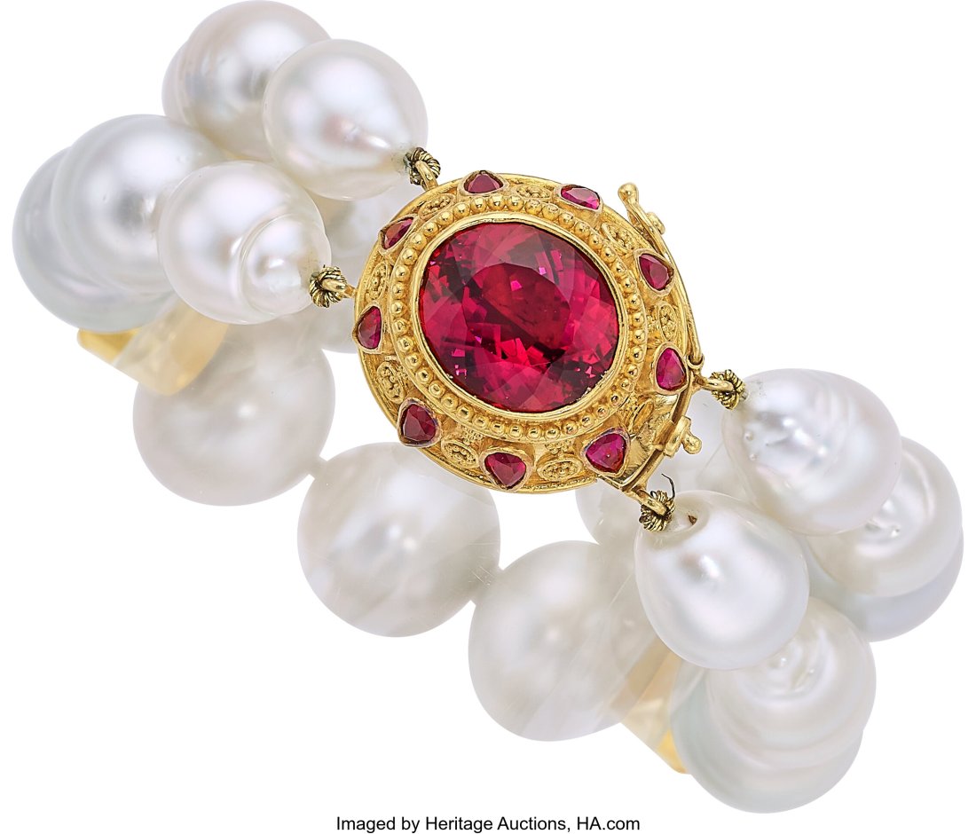 Tourmaline, Ruby, South Sea Cultured Pearl, Gold (1 of 3)