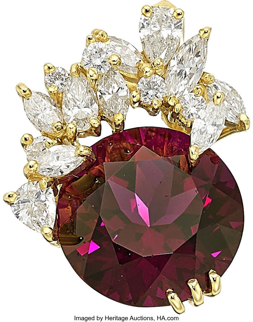 Garnet, Diamond, Gold Pendant  Stones: Round-cut (1 of 2)