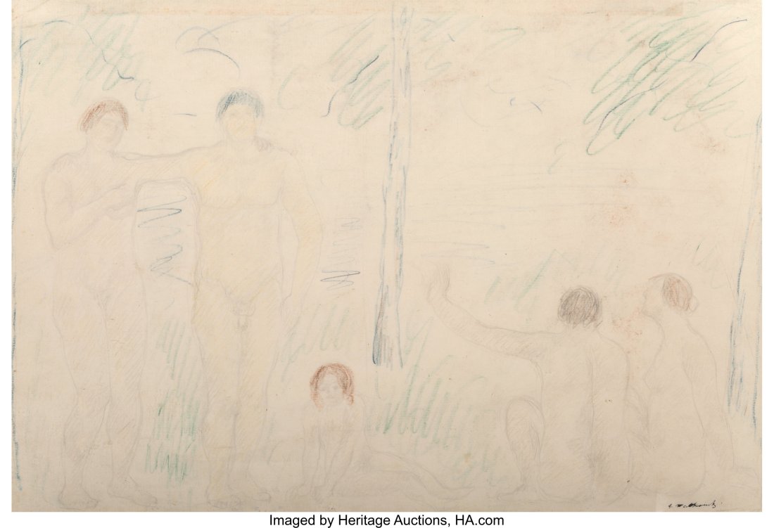 Abraham Walkowitz (American, 1880-1965) Untitled: Abraham Walkowitz (American, 1880-1965) Untitled Crayon and pencil on paper 12-1/2 x 18-1/2 inches (31.8 x 47.0 cm) (sight) Signed lower right