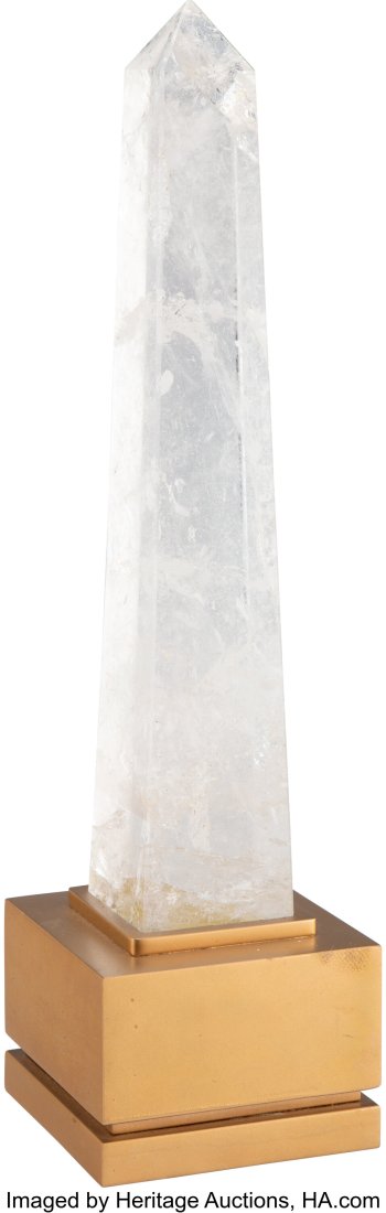 A Carved Rock Crystal Obelisk on a Metal Base 19: A Carved Rock Crystal Obelisk on a Metal Base 19-1/4 x 5-1/8 inches (48.9 x 13.0 cm) (overall) Property from a Newport Beach, CA Estate &NewLi
