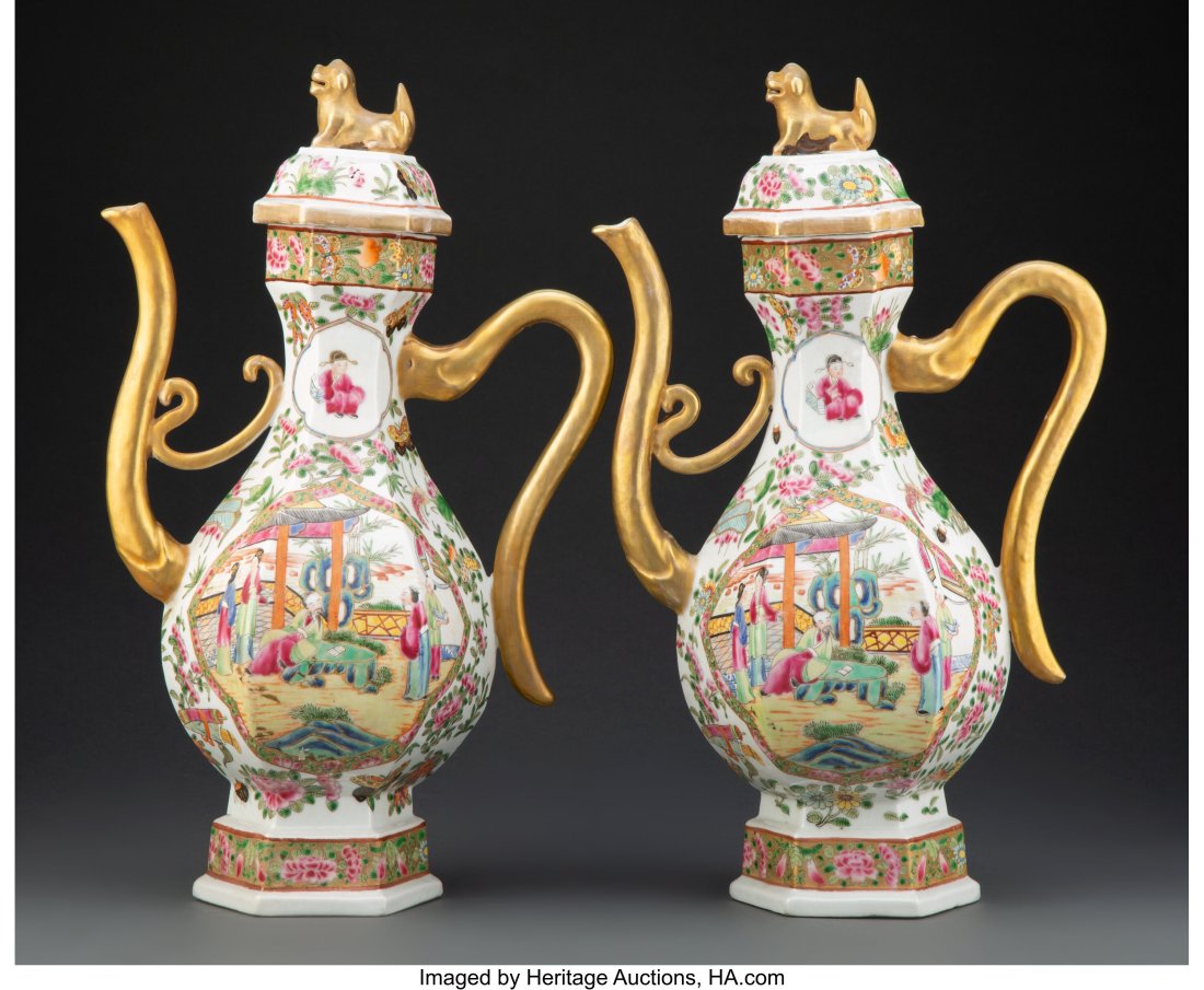 A Pair of Chinese Export Porcelain Ewers 16 x 9-: A Pair of Chinese Export Porcelain Ewers 16 x 9-1/2 x 5-1/2 inches (40.6 x 24.1 x 14.0 cm) HID03101062020 © 2022 Herit
