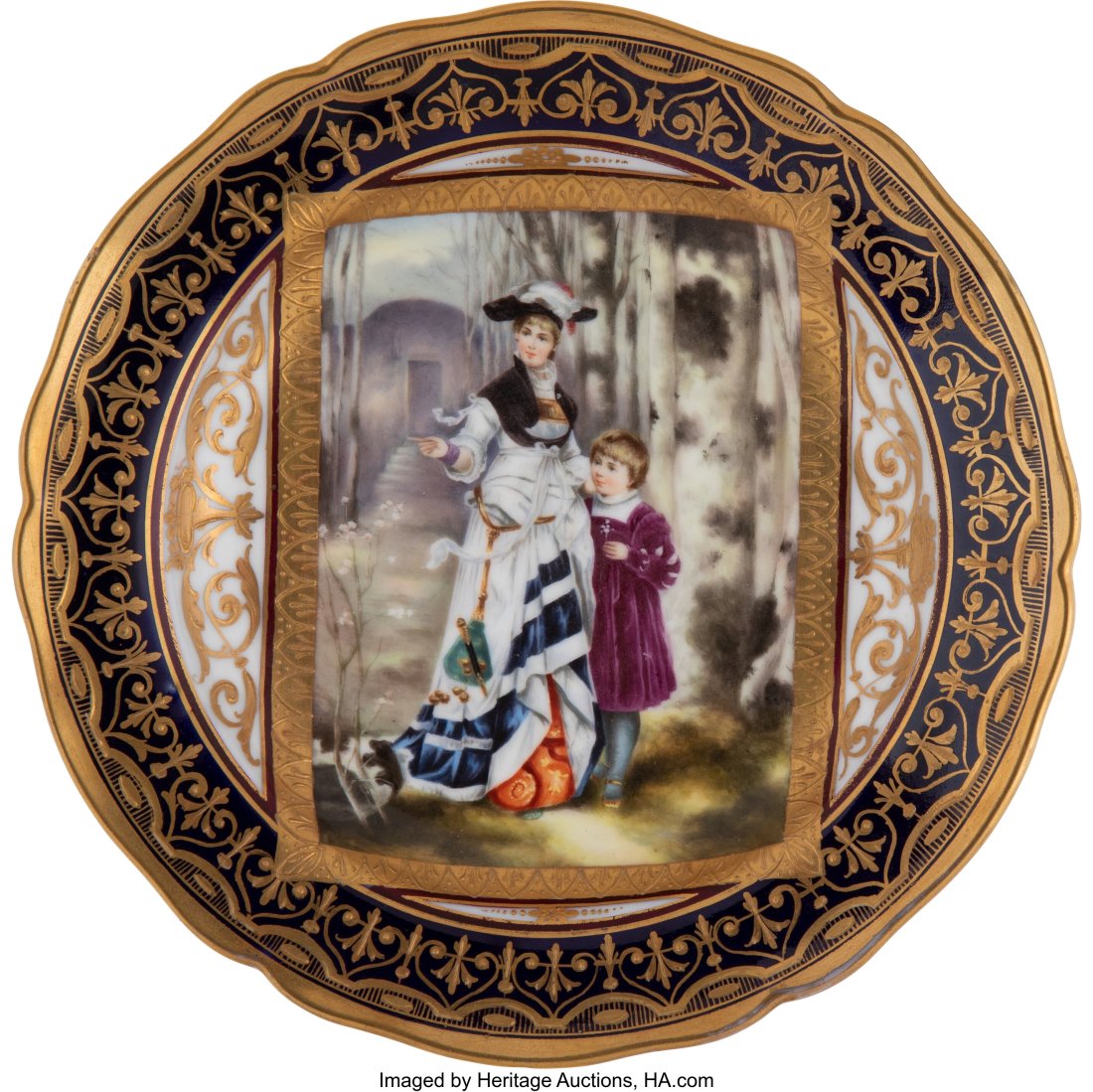 A KPM Gilt Porcelain Plate, Berlin, 1870-1945 Ma: A KPM Gilt Porcelain Plate, Berlin, 1870-1945 Marks: KPM in blue under glaze 1 x 6-3/4 inches (2.5 x 17.1 cm) HID03101062020 