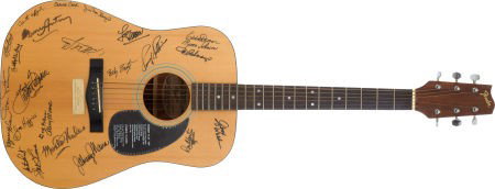 Gene Autry and Others Autographed Guitar.: Gene Autry and Others Autographed Guitar. A Fender acoustic guitar with natural finish, b