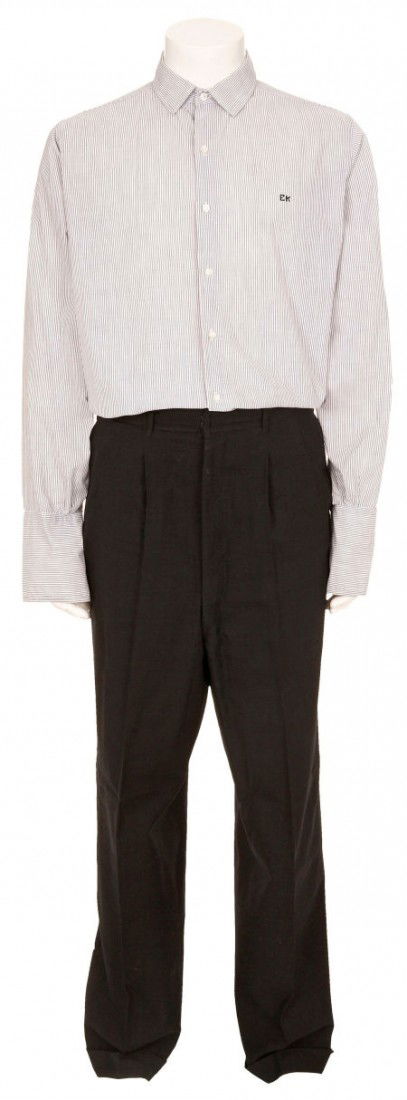 Ernie Kovacs' Shirt and Pants.: Ernie Kovacs' Shirt and Pants. This white shirt with dark gray stripes with two-button 5.